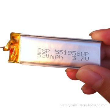 Lithium polymer rechargeable battery GSP551958, high power for model aircraft, UL/UN38.3 past